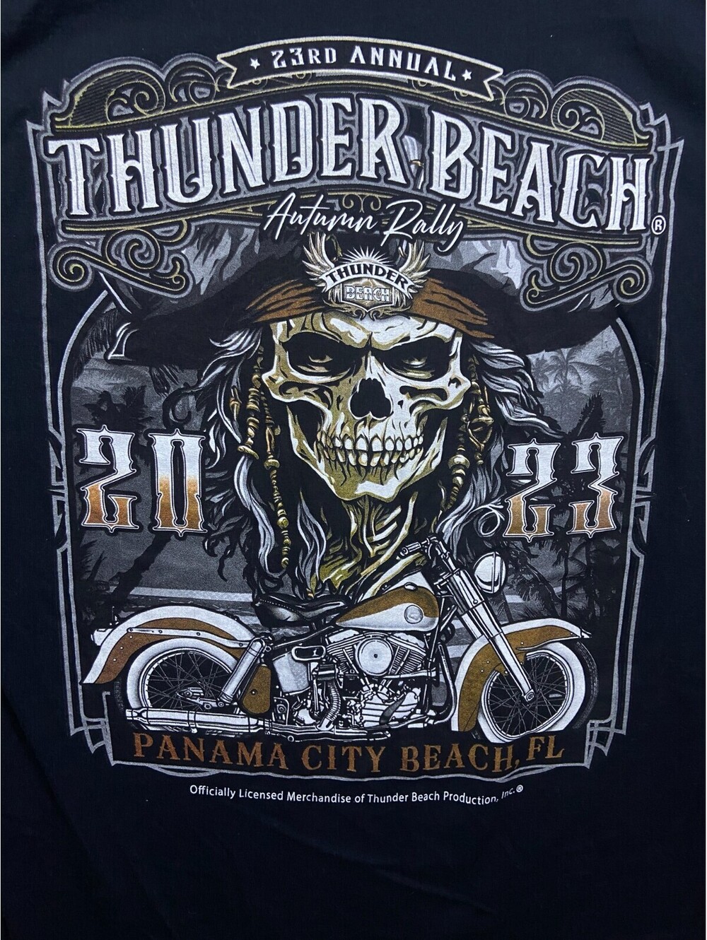 Thunder Beach Motorcycle Rally T Shirt L 2023 Panama City Beach Biker Pirates